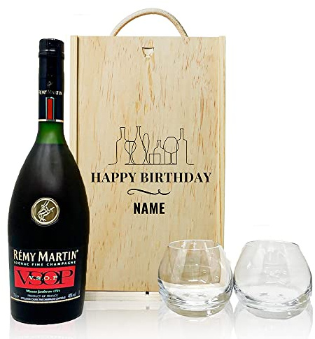 Personalised Remy Martin VSOP Cognac Champagne Happy Birthday Gift Set with Glasses