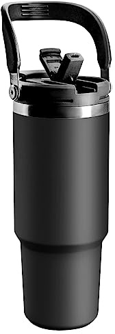 ZHZHLED 30 oz Tumbler with Handle, Vacuum Insulated Coffee Cup with 2-in-1 Lid and Straw, Double Wall Stainless Steel Water Bottle Travel Mug Leak Proof Flip, Cold for 12 Hours Iced for 24 Hours
