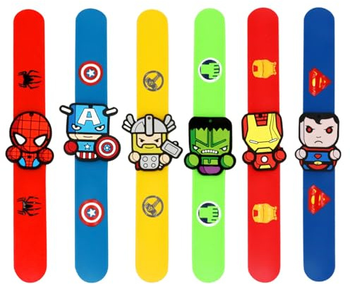POPOYU 6PCS Silicone Slap Bracelet à Claquer,Super Héros Slap Bandes Slap Bracelet,Jeu de Bracelets Sac Cadeau pour Cadeaux d'anniversaire et de Classe