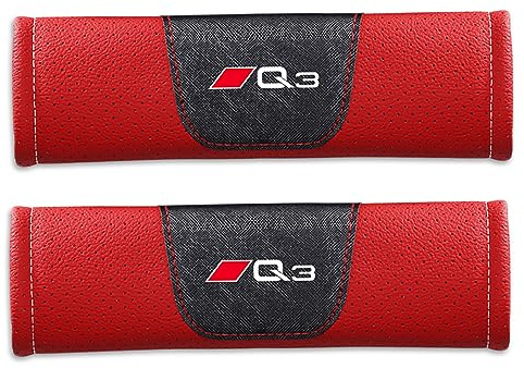 CEMELI 2 Stücke Sicherheitsgurt Pads Schulterpolster Leder für Audi Q3 mit Zeichen Kinder und Erwachsene Schulterschutz