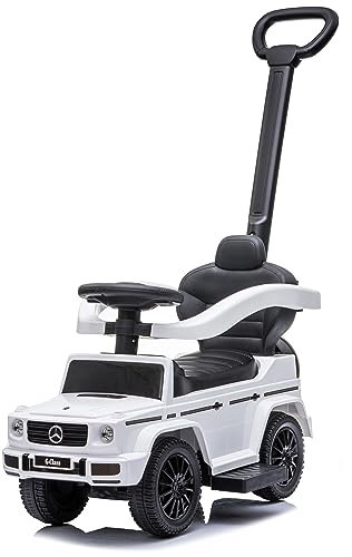 Rutschauto ab 1 Jahr mit Schubstange, Mercedes G mit Schubstange, Kinderauto, Baby Auto (Weiß)