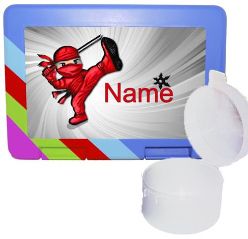 Kinder Brotdose mit separater Obstdose Name mit Schriftartwahl/Farbwahl Brotbox + Schriftwahl für Name (Ninja)