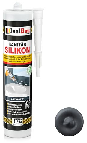 Isolbau Sanitär Silikon 1 x 300 ml Anthrazit - Hochelastischer Silikon-Dichtstoff für Abdichtungen & Fugen – Wasserdicht, Schimmelresistent - Kartusche