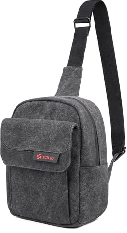 TULLIO Liten axelremsväska i kanvas för fotograf, vattentät crossbody-väska kompatibel med Nikon och Sony, crossbody-väska för män och kvinnor, Svart/grå, Small, Axelväska
