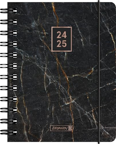 BRUNNEN Schülerkalender (2024/2025) „Black Marble“, 1 Seite = 1 Tag, A6, 352 Seiten, schwarz