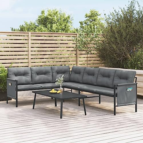 Homgoday 2-TLG. Gartenlounge Set Gartenmöbel Ecklounge Loungemöbel Sitzgruppe Lounge Balkonmobelset Garten L Form Eck Terrassenmöbel Ecksofa Gartensofa mit Couchtisch Anthrazit Stahl
