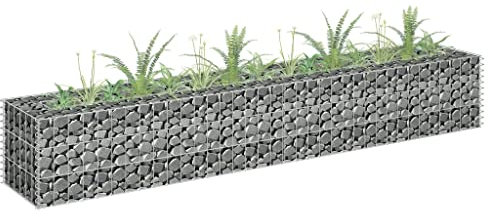 Baziroo Gabionen-Hochbeet Verzinkter Stahl 180x30x30 cm Silber Steinkorb Garten Steingabione Gabionenkorb Gabionen Pflanzkübel Hochbeet Metall Raised Bed Hochbeet Füllung Gartenbeet