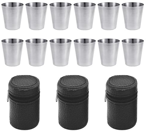 Lot de 12 gobelets portables, Sac de rangement en 3 pièces, Tasse de randonnée en acier inoxydable, Ensemble de bouteilles de vin en acier