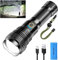 Akdomart Lampe Torche LED Ultra Puissante 500000 Lumen, Lampe de poche Rechargeable usb avec batterie 5000mAh, Zoomable 5 Modes Lampe tactique militaire AK-01 (Gris)