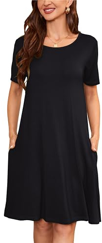Sommerkleid Damen Knielang Casual T-Shirt Midikleid Kurzarm Loose Swing Freizeitkleid Jersey Dress