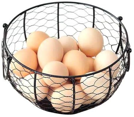 Eier-Aufbewahrungskorb – Hühnereier-Halter, Eierkörbe, frische Eier, runder Draht, rustikaler Eiertragkorb, Eiersammler, Organizer, großer Aufbewahrungskorb für Küchenschrank, Arbeitsplatte,