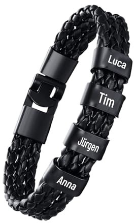 Personalisiertes Lederarmband Herren Schwarz mit Gravur – Einzigartiges Weihnachtsgeschenk für Männer & Papa, Namensarmband mit Initialen, Armband für besondere Anlässe