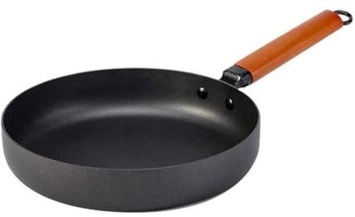 CYPOSLDN Marmite, Poêle À Frire Antiadhésive De 10 Pouces, Poêle Wok avec Manche en Bois, Sauteuse Ronde pour Griller, Cuire À La Vapeur Et Braiser
