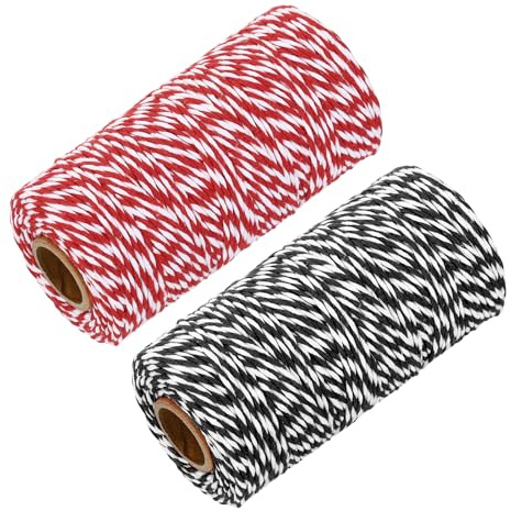 sourcing map Cotton Rope Twisted Braided Rope Cord, Multicolored 100m/109 Yard 2mm Dia for Wall Hanging, Plant Hanger, Knitting, Macrame Knotting (Black White, Red White)