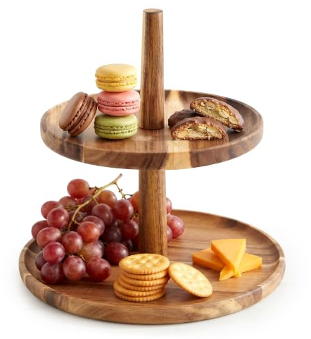 GEEZY 2-Tier Acacia Wood Cupcake Stand for Afternoon Tea & Dessert Displays