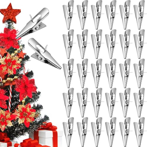100 pinzas de cocodrilo de metal con revestimiento de aleación, 3 x 1,2 cm, para decoración navideña, pinzas multiusos para guirnaldas de árbol de Navidad y proyectos de manualidades