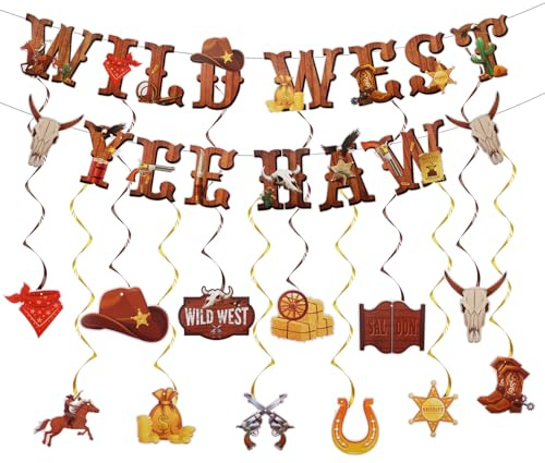 Western Cowboy-Festdekorationer, Wild West Banderoll med Hängande Virvlar Yee Haw Banderoll Western-Tema Rodeo-Festdekor för Pojkar Födelsedagsfesttillbehör Fotorekvisita