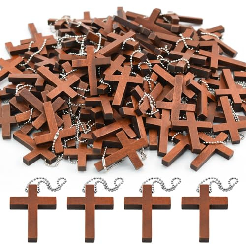 Enkrio 150PCS Mini Wood Cross Charm Small Wooden Crosses Pendants for Crafts Natural Wooden Cross Charms for Jewelry Making Easter Rosary