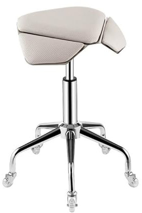 Sattelhocker, rollender Sattelhocker mit Rädern, ergonomischer Sattelstuhl, verstellbarer hydraulischer Hocker mit Rädern, geeignet für Büros, Make-up-Studios, drinnen und draußen (Farbe: Weiß)