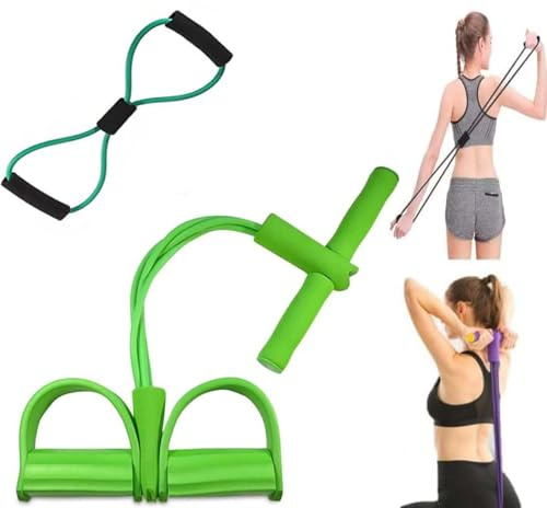 Multifunction Elastic Sit Up Pull Rope Foot Pedal - 4 Tubes Pedal Resistance Band - Chest Expander Ideal Fitness Exercise at Home/Gym - Targeting Arms, Legs & Abdomen for Slimming Training