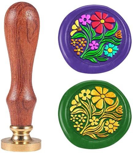 DELORIGIN Mit Blumen Bedeckter Wachssiegelstempel Geprägter Stempel Siegelstempel Abnehmbarer 25 Mm Messing Wachssiegelstempelkopf Für Hochzeitseinladungen Briefumschläge Geschenkverpackungen Basteln
