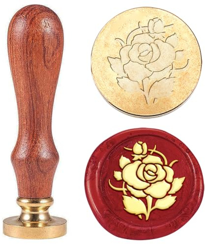 Hobbspring 1 Stück Vintage Blumen Wachssiegelstempel Retro Rose Siegelwachsstempel Geschenk Für Weihnachten Geschenk für Weihnachten 25mm Abnehmbarer Messing Stempelkopf Mit Holzgriff Für Umschläge