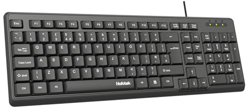 Hofotek Wired Computer Keyboard, Full Size USB Keyboard with Number Pad | Slim Compact Basic Keyboard, USB Plug-and-Play, Budget Quiet Corded Keyboard, for Laptop Windows PC Office Desktop (Black)