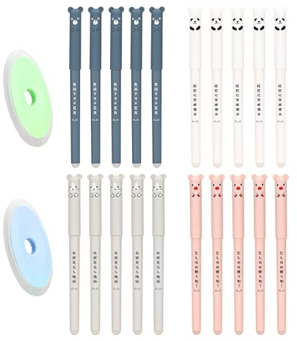 20 Stück Cartoon Radierbarer Kugelschreiber Blau, 0,35mm Tintenroller Radierbar mit 2 Radiergummis, Erasable Pen Set Löschbarer Gelstift Panda Gelschreiber Radierbar für Erwachsene Kinder Studenten