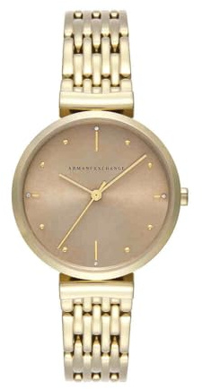 Armani Exchange Watch for Women, Quartz Movement and 36mm Case Size with Stainless Steel, Leather or Silicone Strap Butter-Gold,36MM