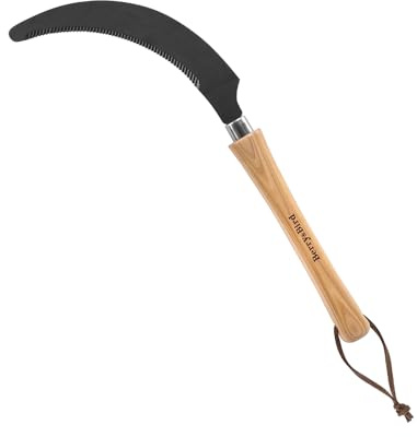 Berry&Bird Grass Sickle with Sawtooth, Heavy Duty SK5 Carbon Steel Blade Sickle Knife Scythe Garden Tool, Brush Clearing Sickle Weeding & Harvesting Tool for Gardeners/Farmers - Ashwood Handle