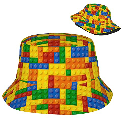 Hatt, bob, roliga byggklossar, fluffig fiskehinkhatt, anti-UV, hinkhatt, för fiske, strand, resor