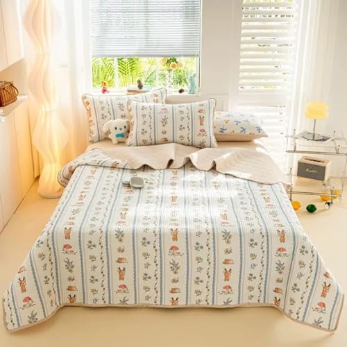 E-yimeng Tagesdecke 90x200 Sofa überzug Vielseitige Wohndecke als Bettüberwurf oder Sofaüberwurf Zweiseitig Steppdecke Leichte Weiche Gesteppte Decke Weiß Rosa Streifen (ohne Kissenbezug)