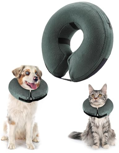 panemy Aufblasbare Halskrause Hund & Halskrause Katze, Halskrause Hund mit Verstellbarem Klettverschluss, Hunde Halskrause für Operationen oder Wundheilung, Anti-Beißen, Anti-Lecken (Grau, XL)
