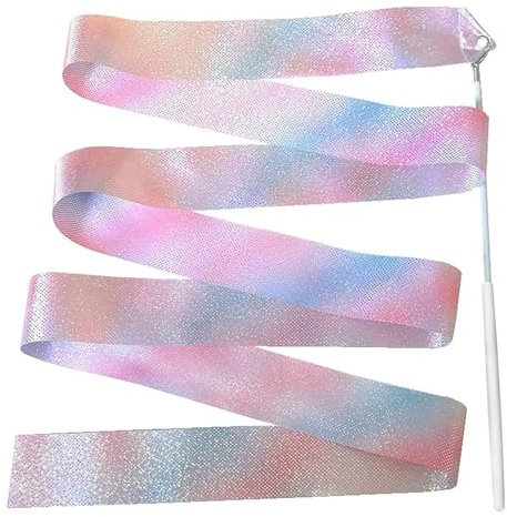 JHSDHYD Gymnastikband Mit Stab Kinder 2/4 m blinkendes Tanzband mit Stab, buntes Gymnastikband, ästhetischer Wirbelband-Streamer for das Training im künstlerischen Tanz(White Wand 2M)