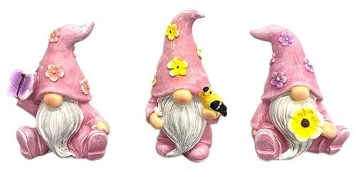 Gartenfiguren Gartendeko Wichtel, Lustige Garten Deko Geschenke, Deko Garten Gartenzwerg Statue für Draußen Wetterfest, Frühling Ornament für Drinnen Außen Balkon Tisch Hof Gartendekoration (Rosa)