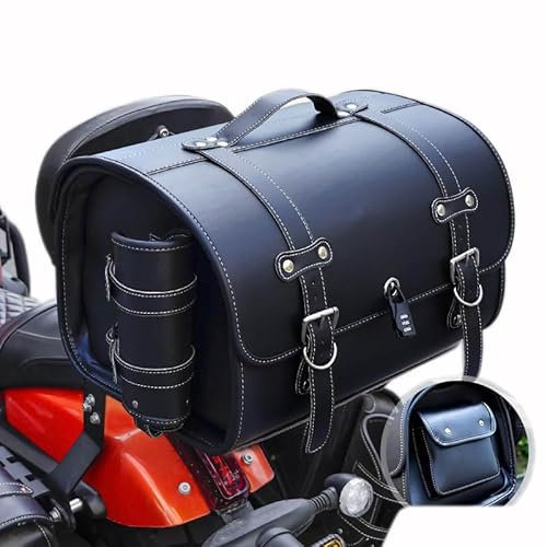 XIBANY Motorrad Hecktasche für Honda Rebel 1100 CMX CMX1100 CM1100, Leder Motorrad Gepäcktasche Wasserdichter Große Kapazität Motorradtasche, Retro Motorrad Satteltasche Reisetasche,B Black