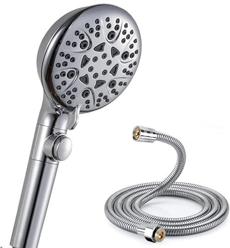 Duschkopf mit Schlauch 1,5 m, Hochdruck Duschbrause mit Schlauch wassersparend, Duschkopf Mit Stoppfunktion, Handbrause mit 8 Strahlarten, Duschbrause mit Antikalk-Funktion, Chrom