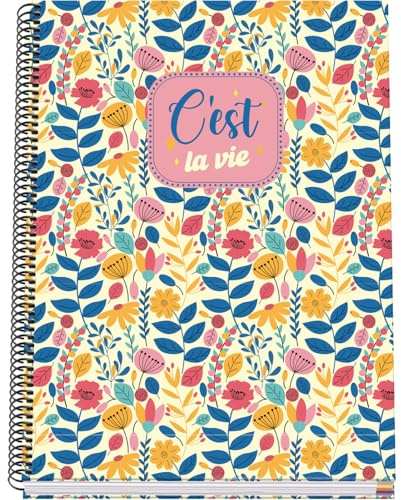 Dohe - Cuaderno A4 Cuadriculado - 100 Hojas Grosor 90 gr/m², Tamaño 22,8x30 cm, Tapa Dura, Cierre Anillas, Cuadrícula 5 mm, Material Escolar - C'Est La Vie