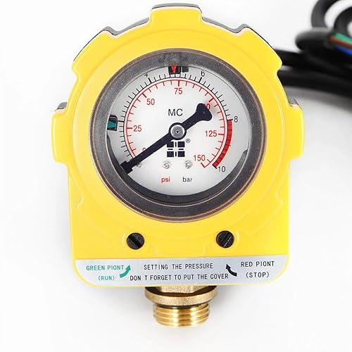 1/2 Druckminderer 220V Druckregler Kompressor 1.5kw Ruckregelventil 150PSI mit Manometer, 0-10 bars Wasserpumpe Druckschalter Druckschaltventil für Luftverdichter Pumpen Strahlpumpen Gartenpumpe Gelb