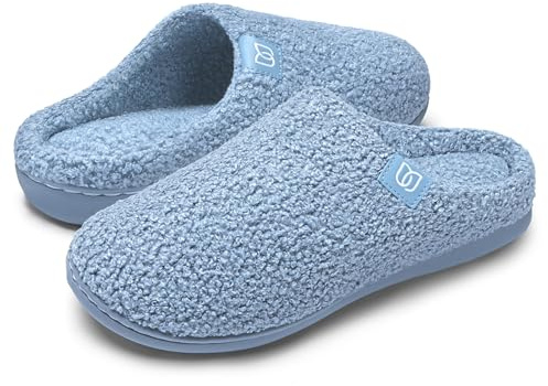 WateLves Pantofole Donna Invernali in Memory Foam Ciabatte Donna di Peluche Morbide Suola Scarpe Inverno Indoor Outdoor (Blu, 38/39 EU)