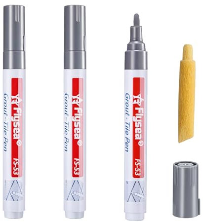 3 Stück Fugenstift Grau,Wasserfester Fugenmörtel Stift mit Ersatzspitze,Für Fliesenreparatur in Bad,Küche,Wand und Boden,Fliesenfugen Stift Zum Auffrischen und Aufhellen