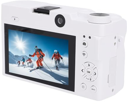 LICAEVEY Cámara Digital 4K 75MP para Fotografía, Cámara de Viaje WiFi con Lente Dual HD, Cámara sin Espejo de Zoom Digital 18x con Linterna de Pantalla de 3 Pulgadas (White)