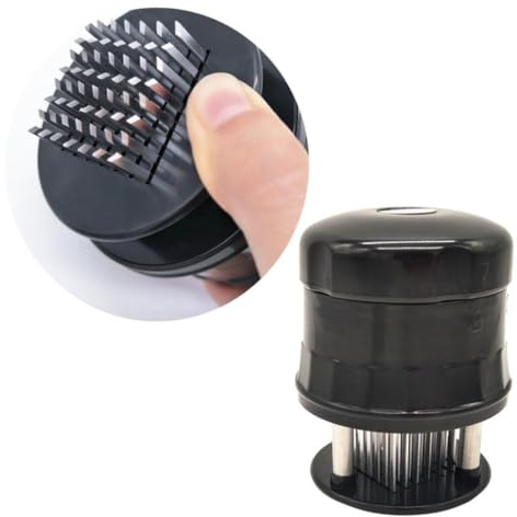Meat Tenderizer Needle Tool Plastic and Stainless Steel Black | Steak and Fish, Protective Plastic Cover, Reduces Cooking Time and Breaks down Connective Tissues