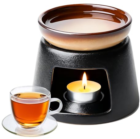 Keramik-Ölbrenner, Aromalampe Teelichthalter aus Keramik, Aroma-Diffusor, Räucherstövchen Duftlampe, Dekorativer Wachsschmelzbrenner, Kerzenbrenner für Home Office, Trichtermodell(Schwarz)