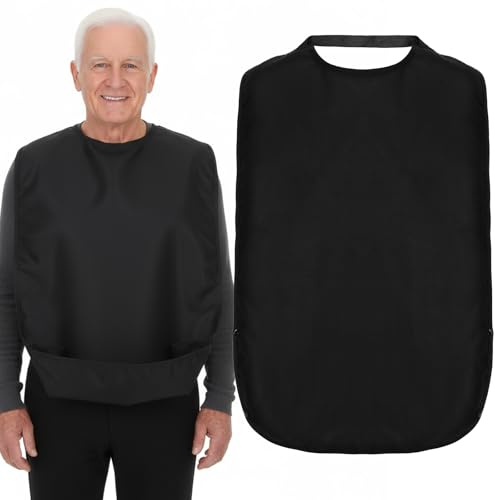 Teaaha Bavoirs extensibles noirs pour adultes avec protection imperméable, ramasse-miettes, bavoir lavable avec récupérateur de miettes pour les personnes âgées