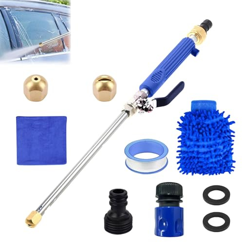 Jethose, Jethose Pressure Washer, Jethose Pressure Washer Wand, 18 Inch High Pressure Garden Hose Nozzle Attachment, 2-In-1 Power Washer With 2 Spray Tips, Quick Connectors & Gloves for Car (Blue)