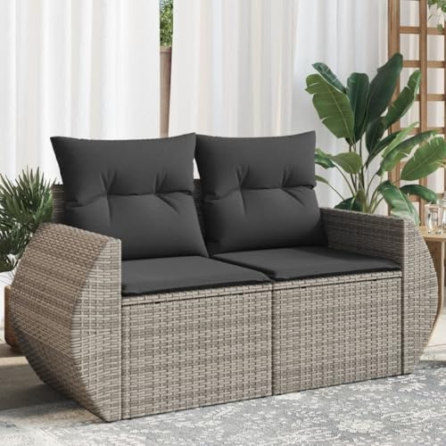 Frdhee Gartenlounge, Modern Polstersofa, Sonnenliege, Loungesofa, Gartensofa 2-Sitzer mit Kissen Grau Poly Rattan Für Gartenrestaurant Poolbereich Hausgarten