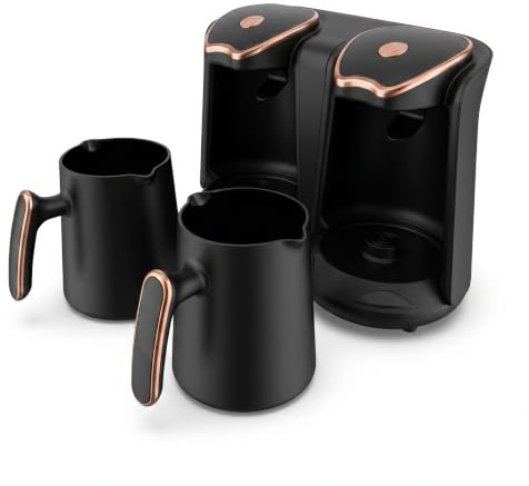 Bewinner Macchina per caffè Turco Elettrica da 1200 W, Caffettiera a Doppio Scomparto con Controllo della Temperatura Regolabile e 2 Tazze per Un'autentica Preparazione della Birra a