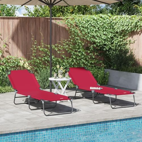 SKTQYQO Tragbare Sonnenliege, faltbar, 2 Stück, aus 600D Oxford-Gewebe, rot, für den Außenbereich, modernes Design für Balkon und Garten, UV-beständig, leicht zu lagern,