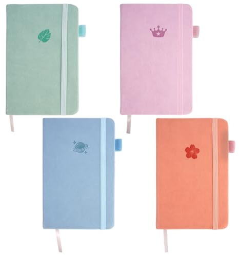 Silkmin 4 Pièces Petit Carnet de Notes de Poche, Carnet de Poche A6 avec | Élastiques de Fermeture et Passants pour Stylos, Bloc Note A6 avec Autocollantes, Agendas pour Le Travail, L'organisation